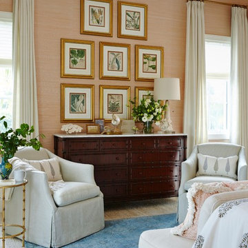 Naples Florida Vacation Home Master Bedroom with Pink Grasscloth